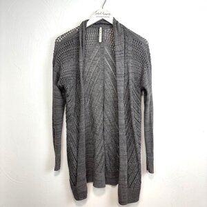 Gray Knit Cardigan Sweater Long Sleeve Open Front Leo & Nicole Casual Womens S